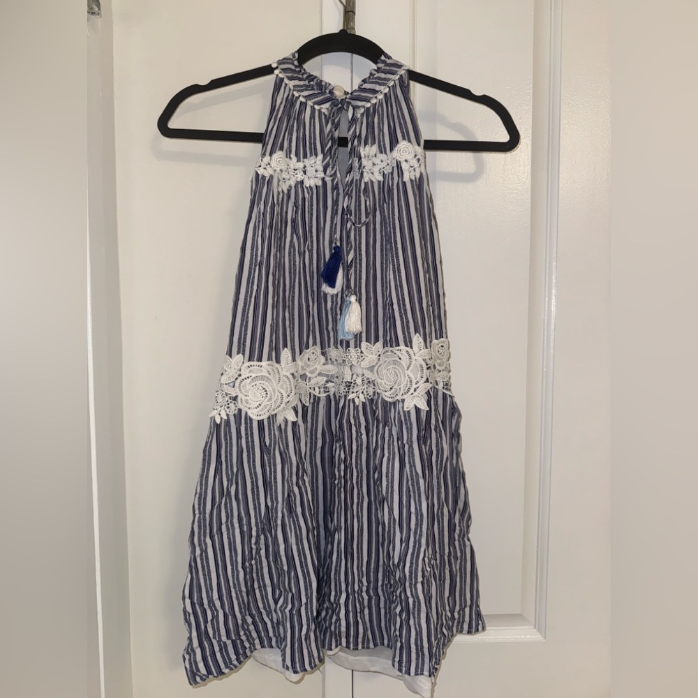 Hot & Delicious Striped Beach Dress with Floral Embellishment